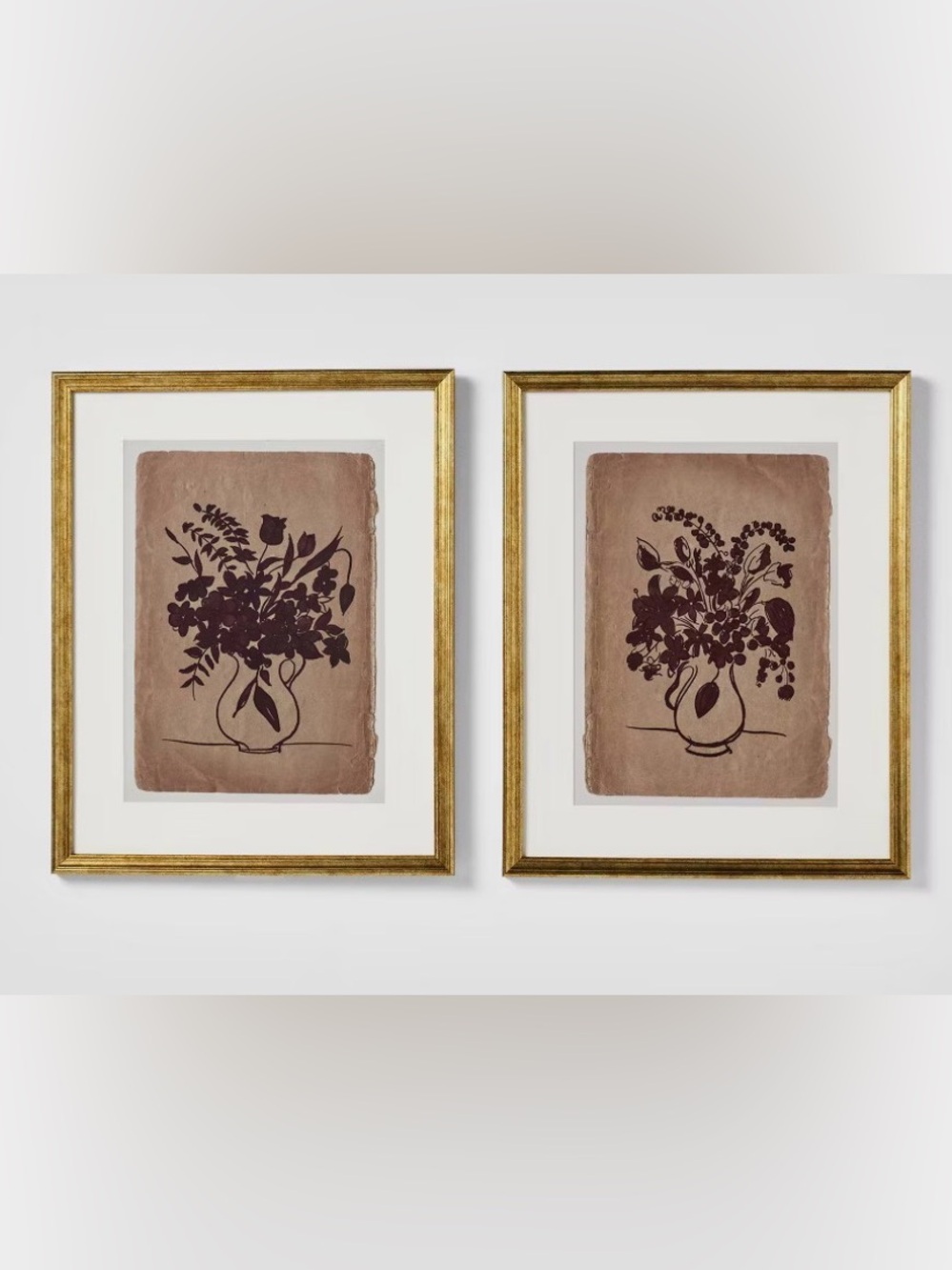 16"x20" Set of 2 Floral Line Framed Wall Art Gold - Threshold